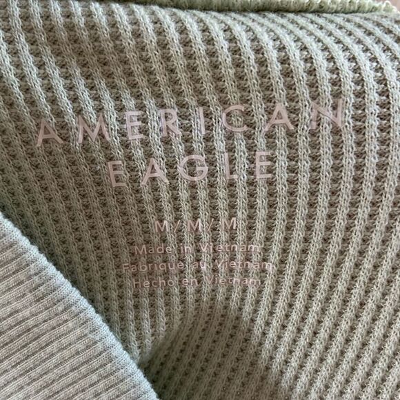 AMERICAN EAGLE Blizzard Mock Neck Rib Knit Cropped Long Sleeve T-Shirt Green M - Picture 7 of 8